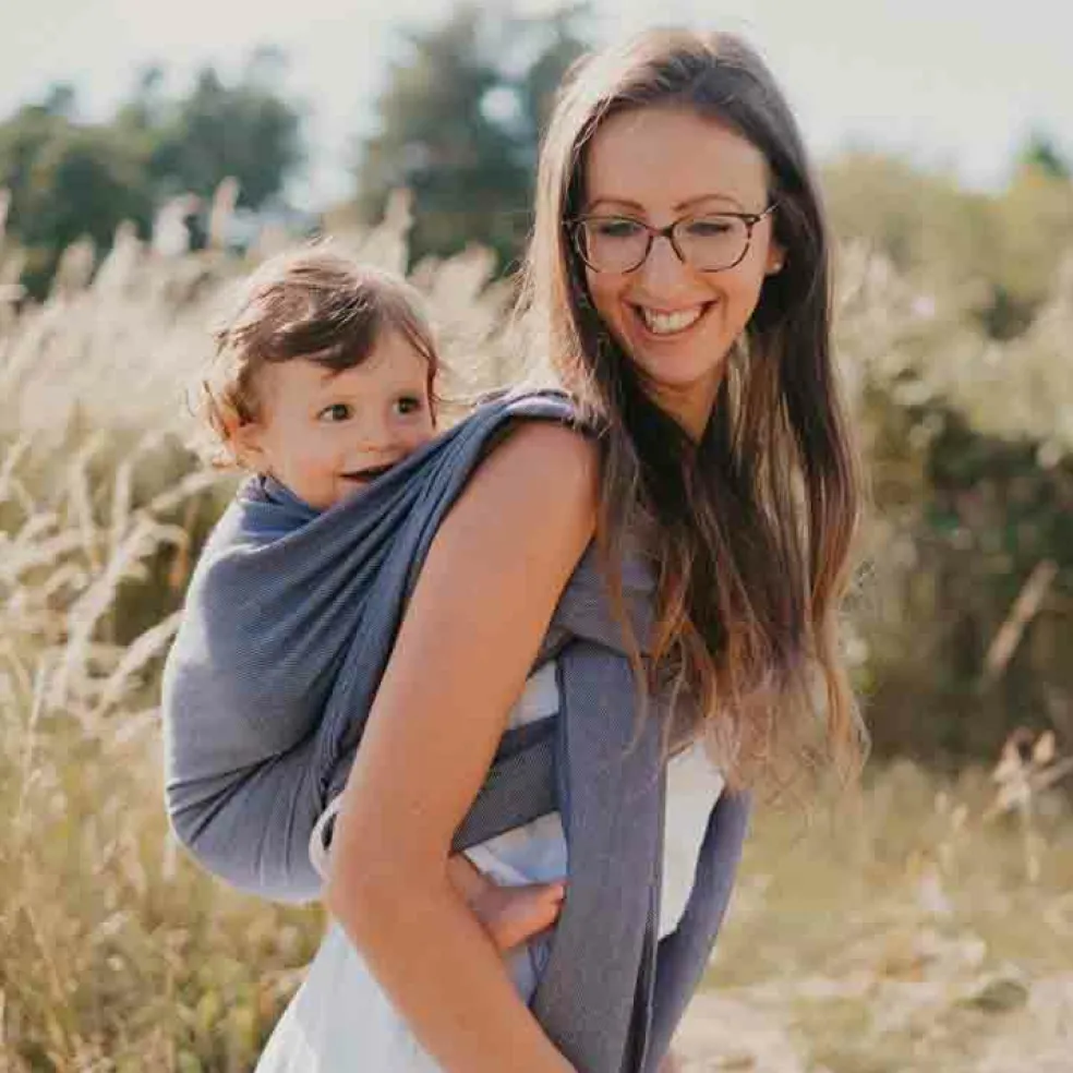 Echarpe de portage tissée en coton bio bleu cobalt (4,60 m)