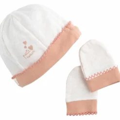 Ensemble bonnet et moufles de naissance Petit Cœur