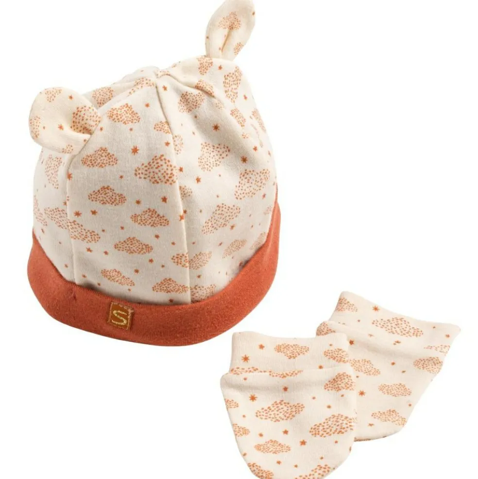 Ensemble bonnet et moufles de naissance Orsino