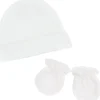 Ensemble bonnet et moufles de naissance Blanc