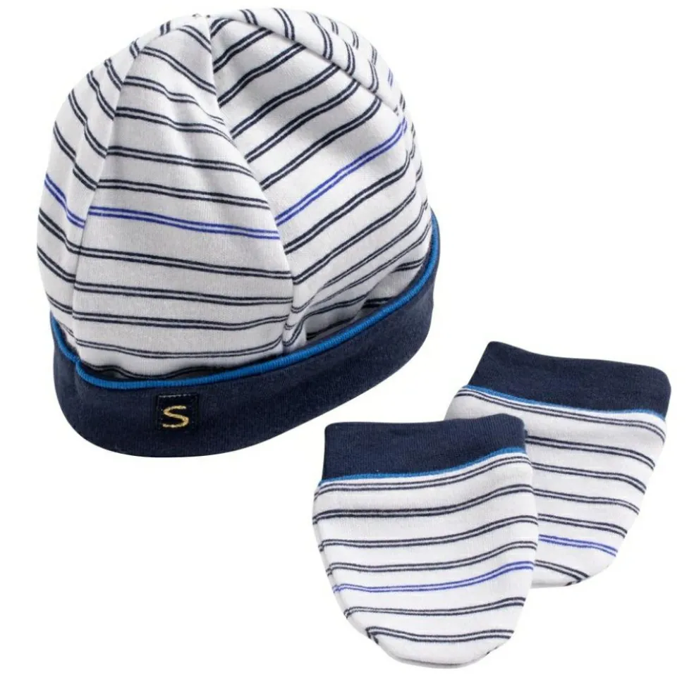 Ensemble bonnet et moufles de naissance Baby sailor