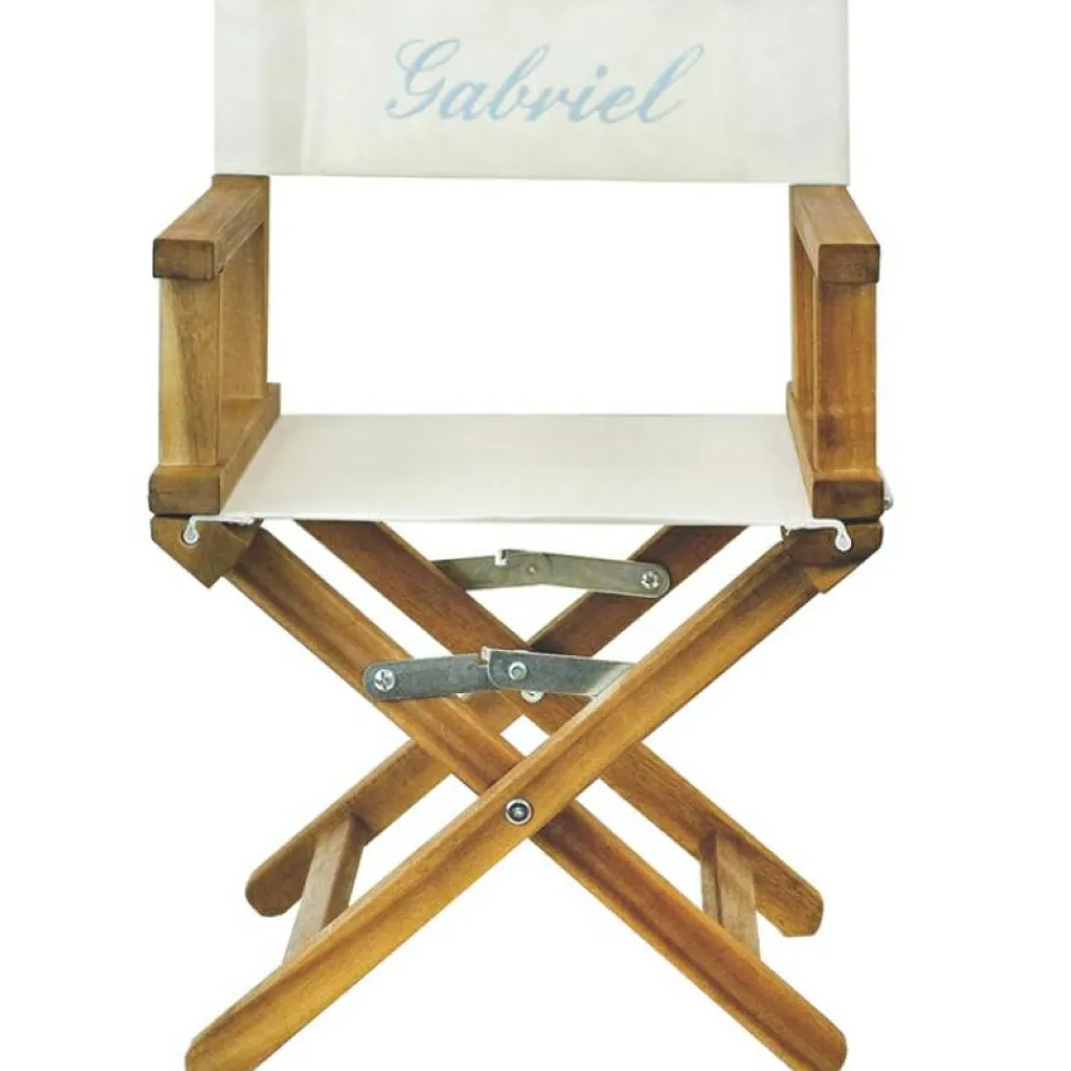 Fauteuil metteur en scène bleu clair pieds bois (personnalisable)
