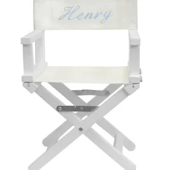 Fauteuil metteur en scène bleu clair pieds blancs (personnalisable)