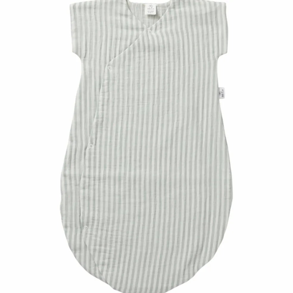 Gigoteuse d'été en gaze de coton rayé vert de gris (0-6 mois)