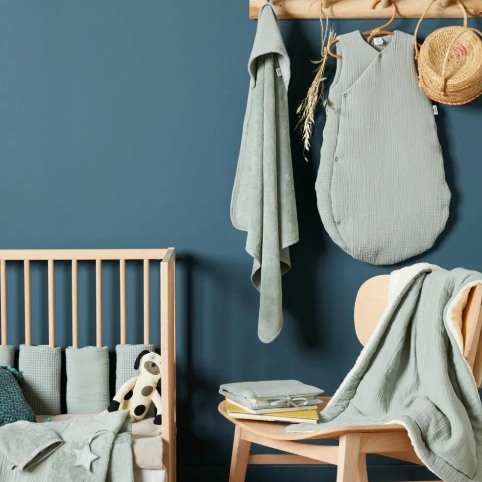 Gigoteuse forme kimono double gaze vert de gris (18-36 mois)