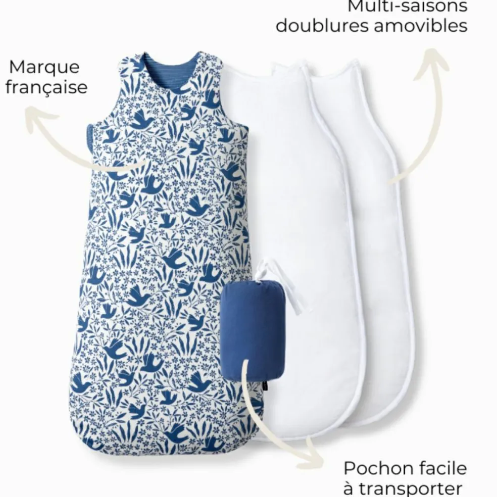 Gigoteuse réversible 4 saisons oiseaux 0-6 mois