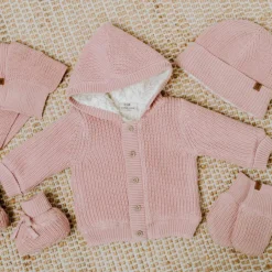 Gilet à capuche en teddy coton bio Soul vieux rose (3 mois)