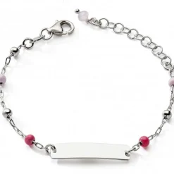 Gourmette Boules roses 12 + 2,5 cm (argent)