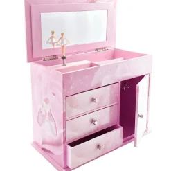 Grande boîte à bijoux musicale à tiroirs Ballerine rose