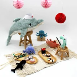 Grande peluche Tofou le dauphin maman et bébé menthe (50 cm)