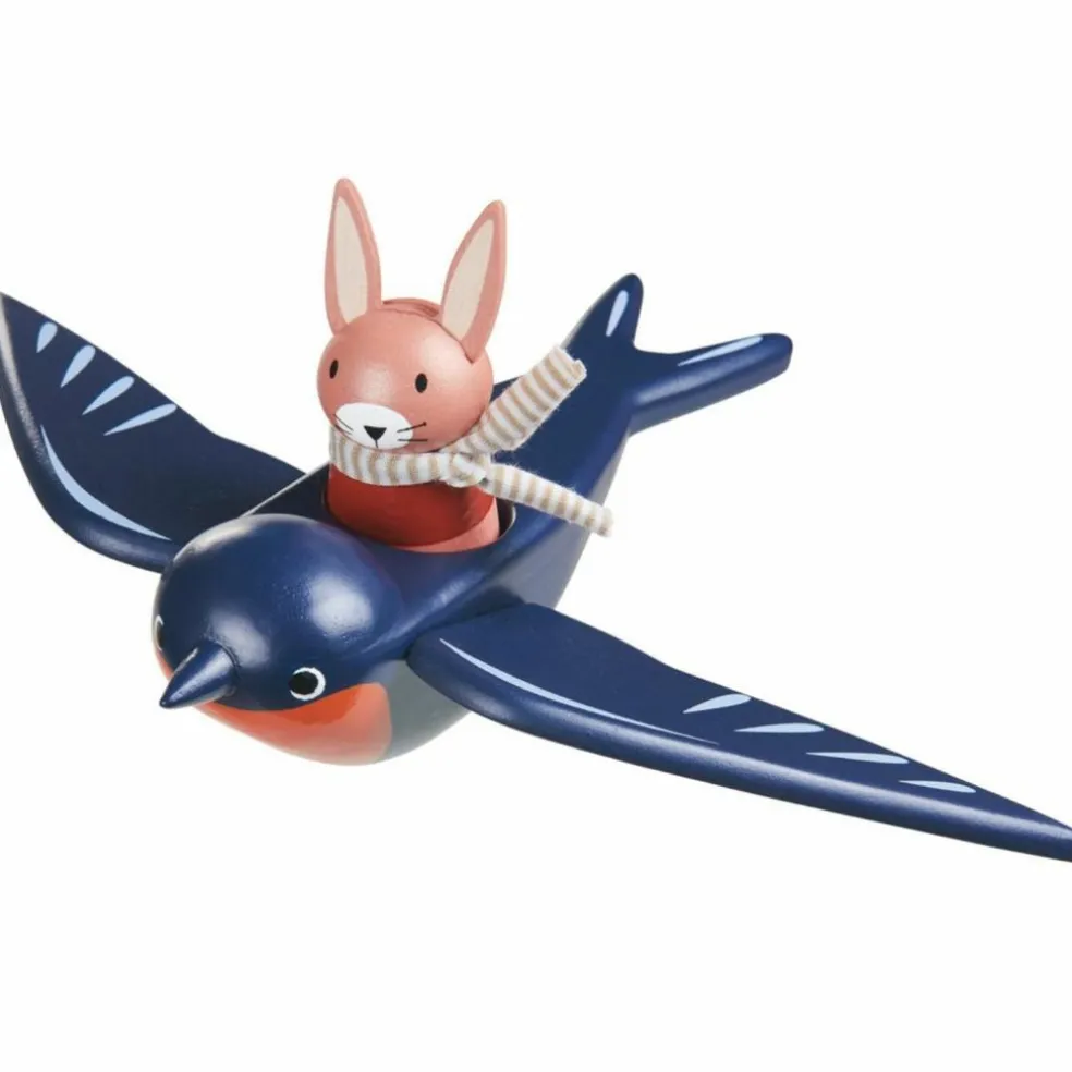 Hirondelle et son ami lapin en bois