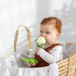 Hochet anneau de dentition 2 en 1 chou-fleur