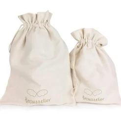 Hochet peluche Ange lapin marinière + pochette en coton