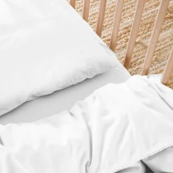 Housse de couette satin de coton bio Blanc craie (100 x 140 cm)