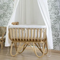 Housse pour berceau en rotin rectangulaire écru