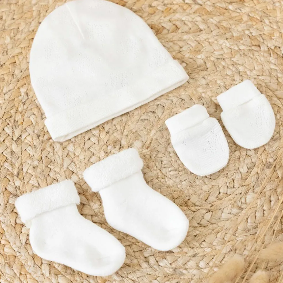 kit naissance bonnet chaussettes mouffles en coton bio