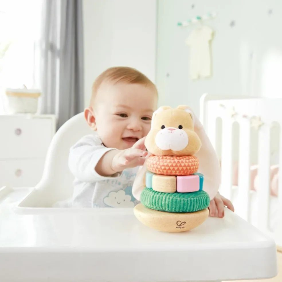 Lapin à empiler en bois et tissu