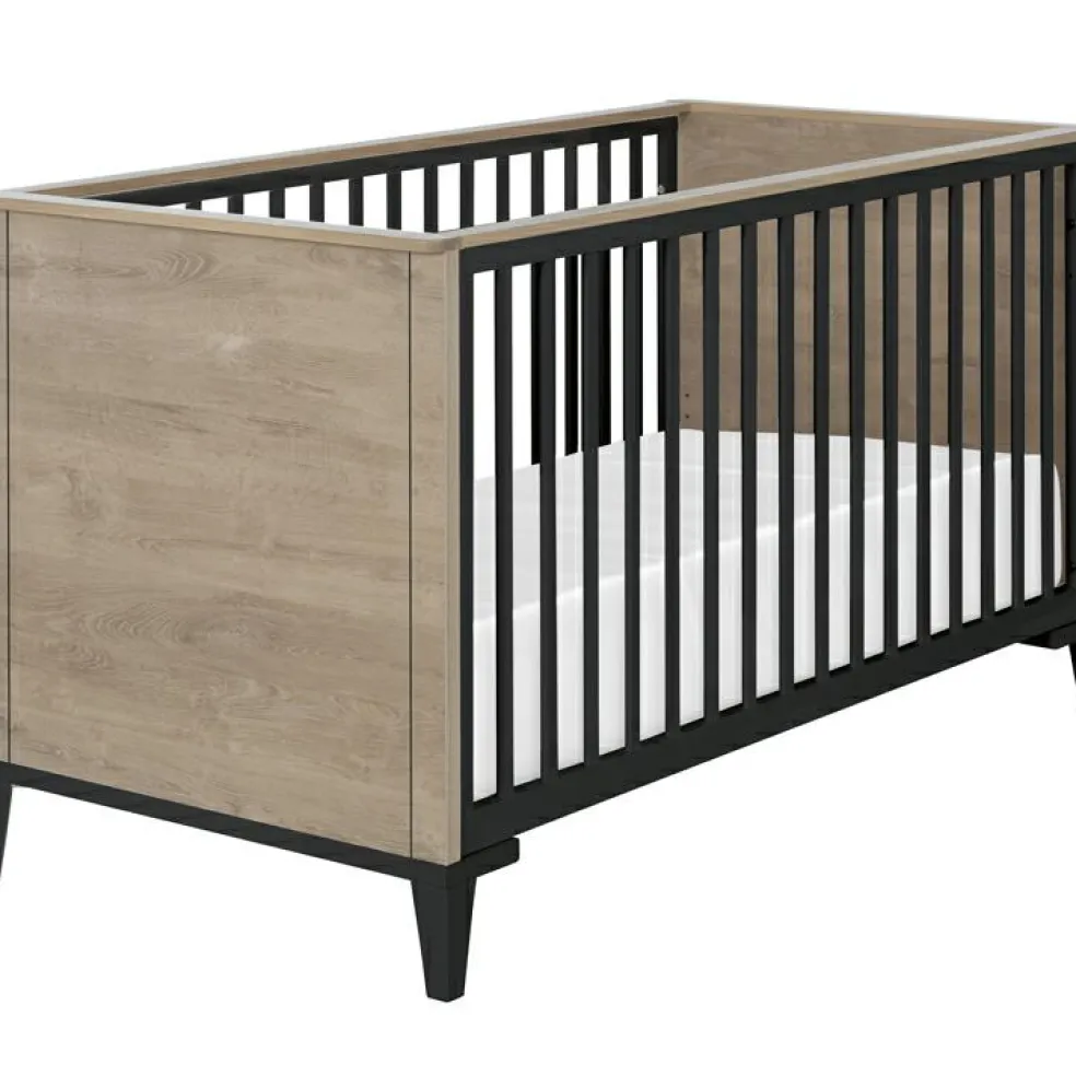 Lit bébé évolutif en chêne blond noir Marcel (70 x 140)