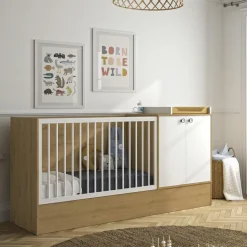 Lit bébé évolutif en lit junior Arthur imitation chêne (60 x 120 cm)