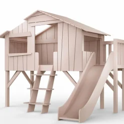 Lit cabane avec toboggan finition laquée (coloris au choix)