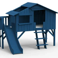 Lit cabane avec toboggan finition laquée (coloris au choix)