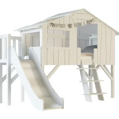 Lit cabane avec toboggan finition laquée (coloris au choix)