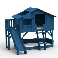 Lit cabane superposé avec toboggan finition laquée (coloris au choix)