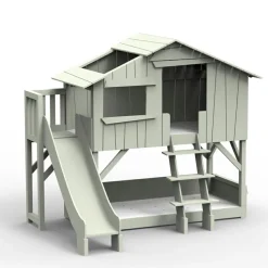 Lit cabane superposé avec toboggan finition laquée (coloris au choix)