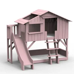 Lit cabane superposé avec toboggan finition laquée (coloris au choix)