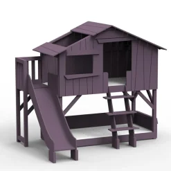 Lit cabane superposé avec toboggan finition laquée (coloris au choix)