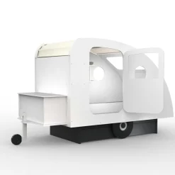 Lit enfant caravane avec coffre + timon finition laquée (coloris au choix)