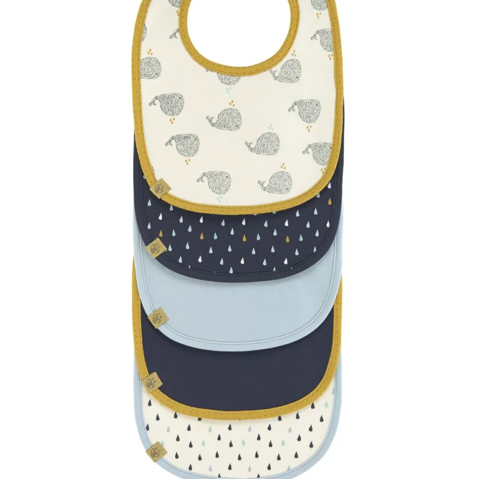 Lot 5 bavoirs en éponge coton bio baleine Little Water