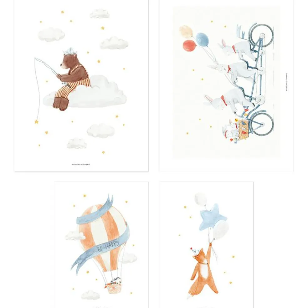 Lot de 4 affiches Hot-air balloons