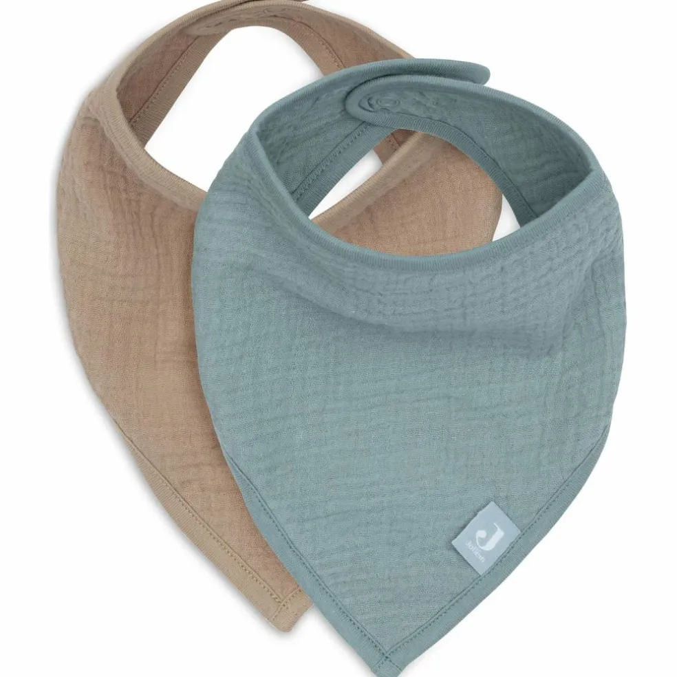 Lot de 2 bavoirs bandana gaze de coton Sea Green-Biscuit