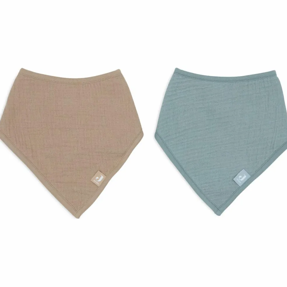 Lot de 2 bavoirs bandana gaze de coton Sea Green-Biscuit