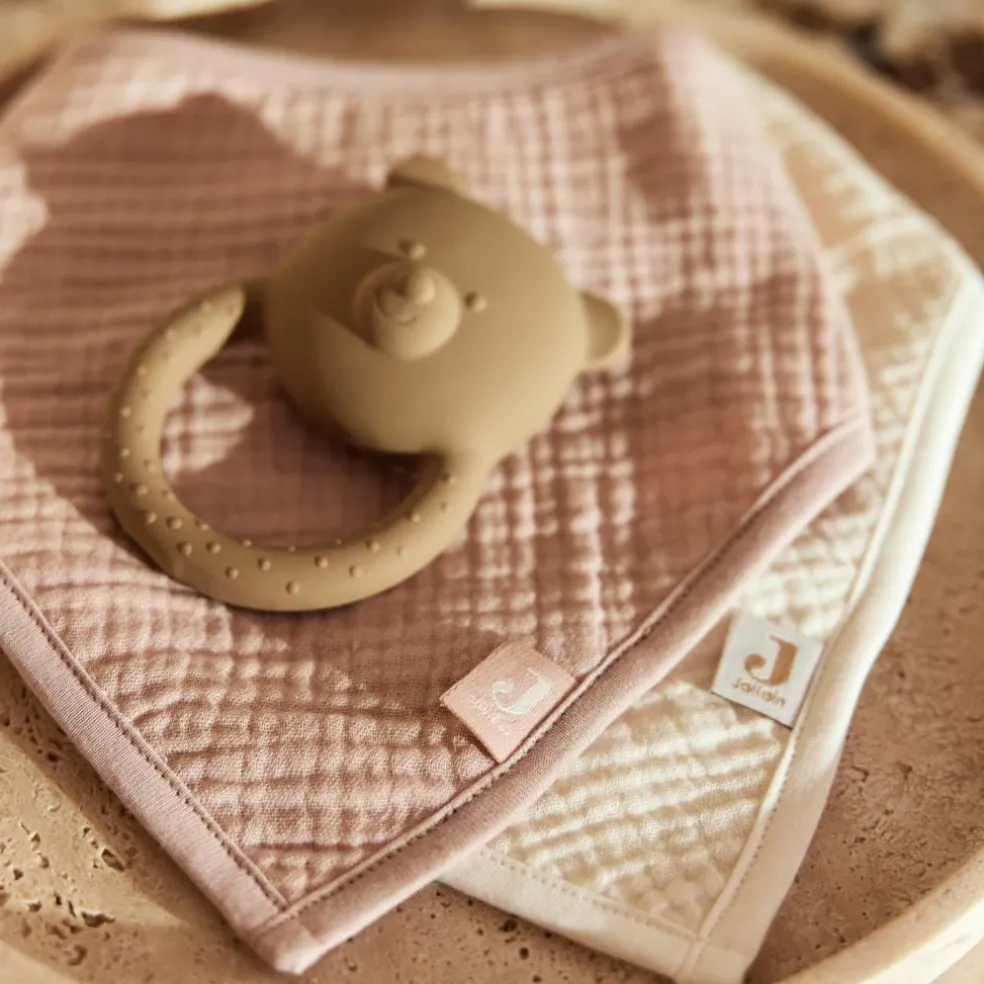 Lot de 2 bavoirs bandana gaze de coton Wild Rose-Oatmeal