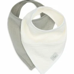 Lot de 2 bavoirs bandana gaze de coton Olive Green-Oatmeal