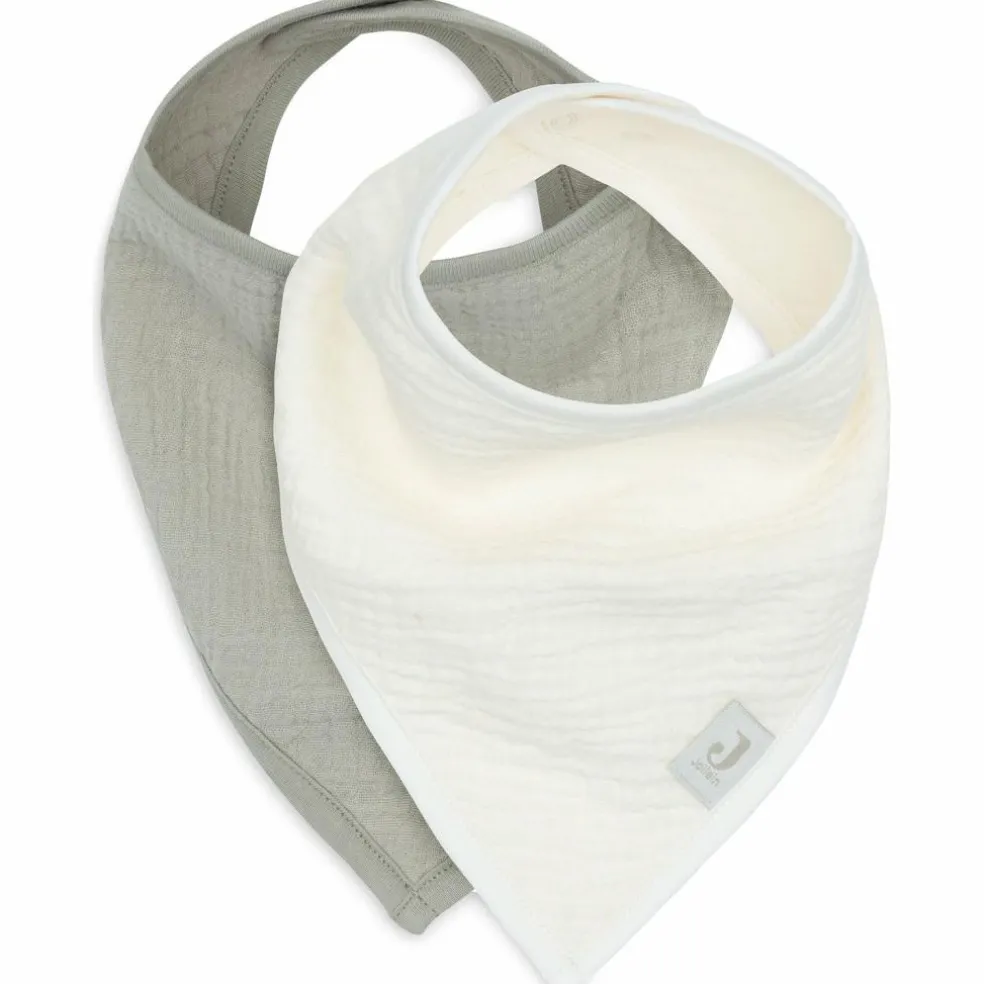 Lot de 2 bavoirs bandana gaze de coton Olive Green-Oatmeal