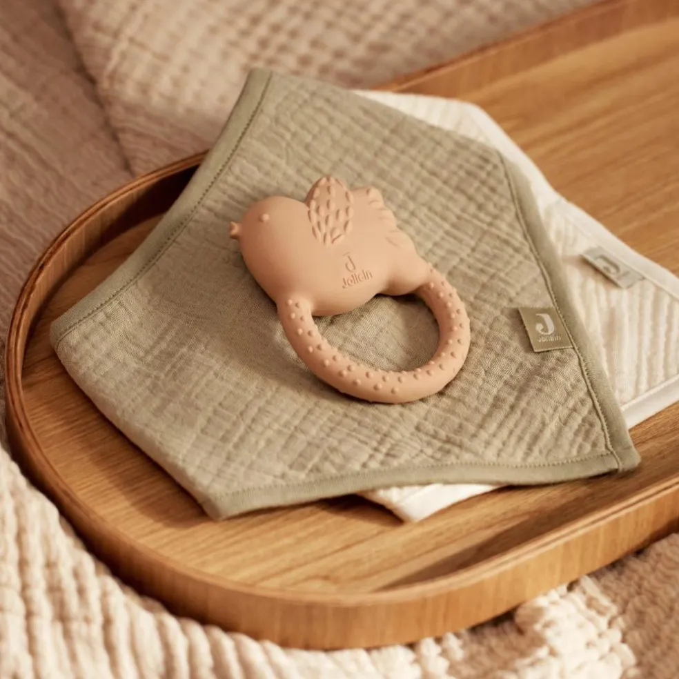 Lot de 2 bavoirs bandana gaze de coton Olive Green-Oatmeal