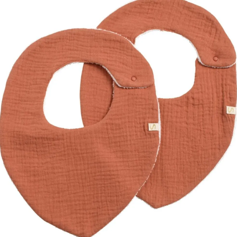 Lot de 2 bavoirs en double gaze de coton Terracotta