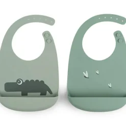 Lot de 2 bavoirs en silicone Croco Vert