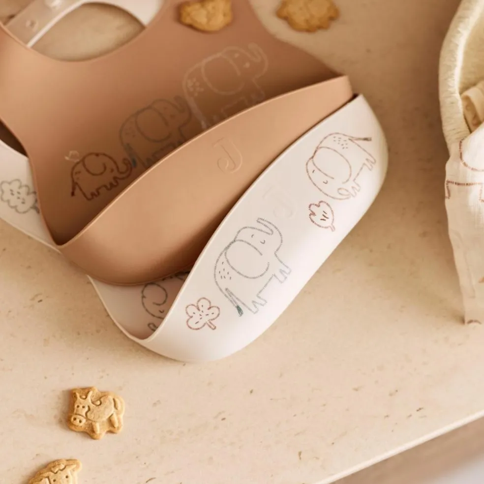 Lot de 2 bavoirs en silicone Elephant Tales