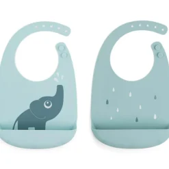 Lot de 2 bavoirs en silicone Elphee Bleu