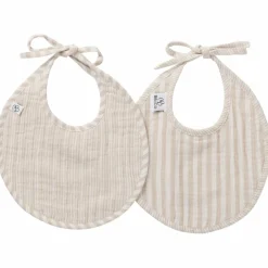 Lot de 2 bavoirs naissance en gaze de coton beige rayé galet