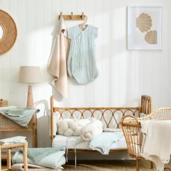 Lot de 2 bavoirs naissance en gaze de coton beige rayé galet