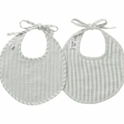 Lot de 2 bavoirs naissance en gaze de coton rayé vert de gris