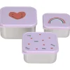 Lot de 3 boîtes à goûter inox Happy Rascals Coeur lavande