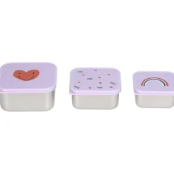 Lot de 3 boîtes à goûter inox Happy Rascals Coeur lavande
