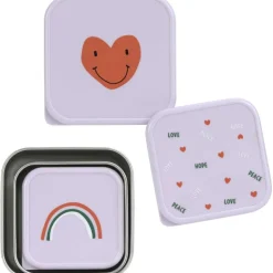 Lot de 3 boîtes à goûter inox Happy Rascals Coeur lavande