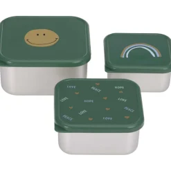 Lot de 3 boîtes à goûter inox Happy Rascals Smile vert